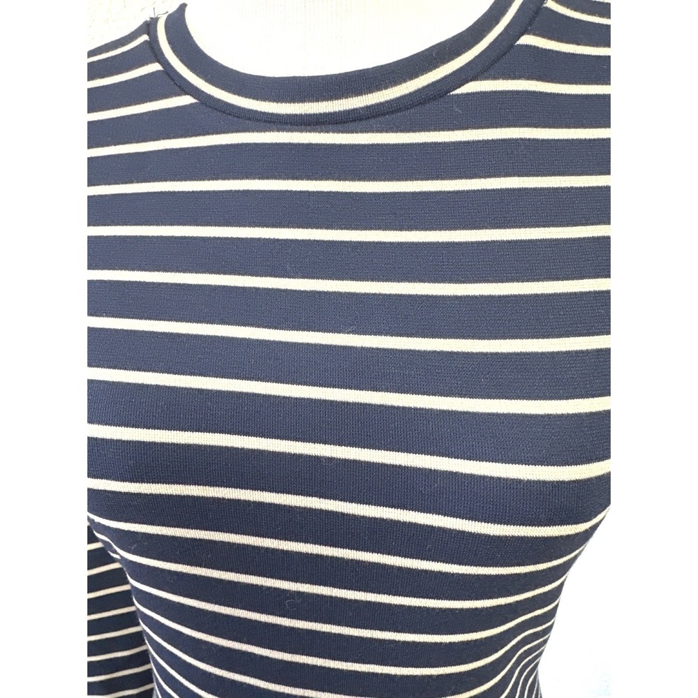 NWOT Iris Navy Stripe Bodycon Mini Dress Tulip Hem Quiet Luxury Size M - Picture 3 of 10